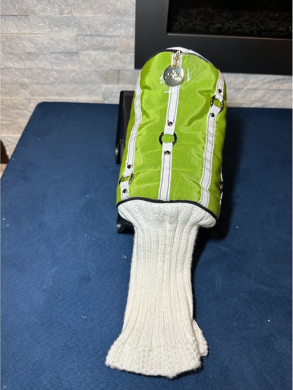 Kiki Golf Green & White Golf Club Headcover Knit Sock Zippered Retro Style